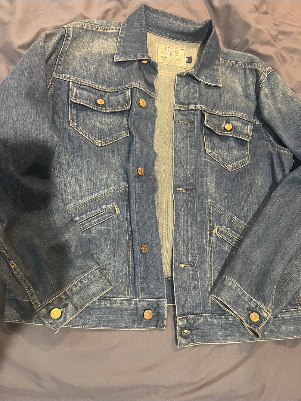 Polo by Ralph Lauren Faded Blue Denim Jacket with Brass Buttons